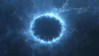 A circular, ethereal energy vortex in a dark, blue space.