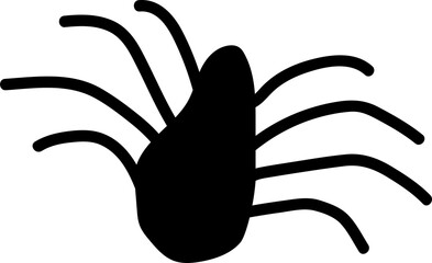Spider silhouette is showing in flat design with oval body and eight legs on transparent background