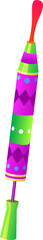 Festive party popper is showing green magenta stripes, pull-string, vector, transparent background