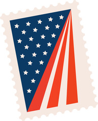 Displaying flat design perforated stamp showing stars and stripes flag, transparent background