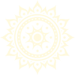 Showing flat vector sun icon on transparent background: concentric dotted rings, rays, petals