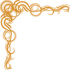 Ornate golden corner flourish is forming filigree frame in flat design transparent background