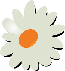 Stylized daisy flower is floating on transparent background in flat design with orange center