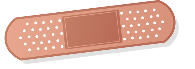 Illustrating peach-toned adhesive bandage with perforations, central pad on transparent background