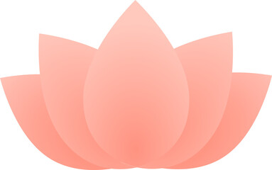 Flat stylized lotus is showing five translucent gradient petals overlapping, transparent background