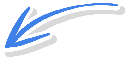 Cartoon-style curved arrow graphic is showing white border, black shadow on transparent background