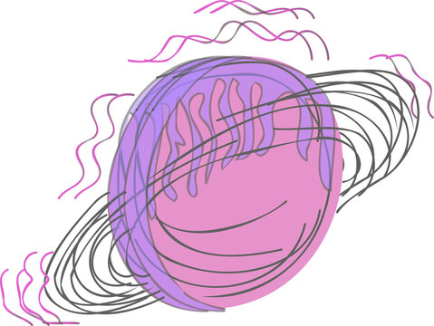 Naklejki Flat design abstract planet is floating with rings and wavy line accents on transparent background