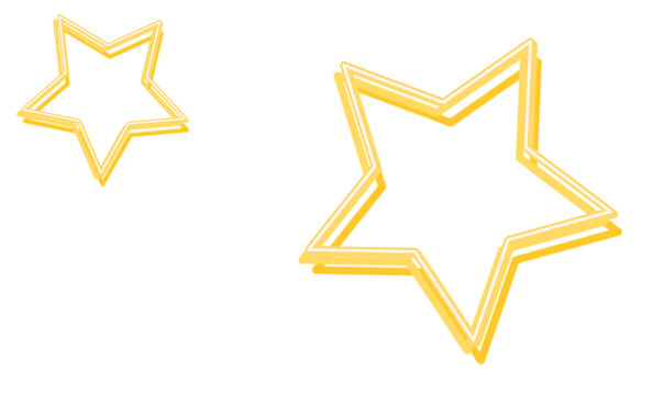 Naklejki Two yellow 3D wireframe stars, one larger and one smaller, are floating on transparent background