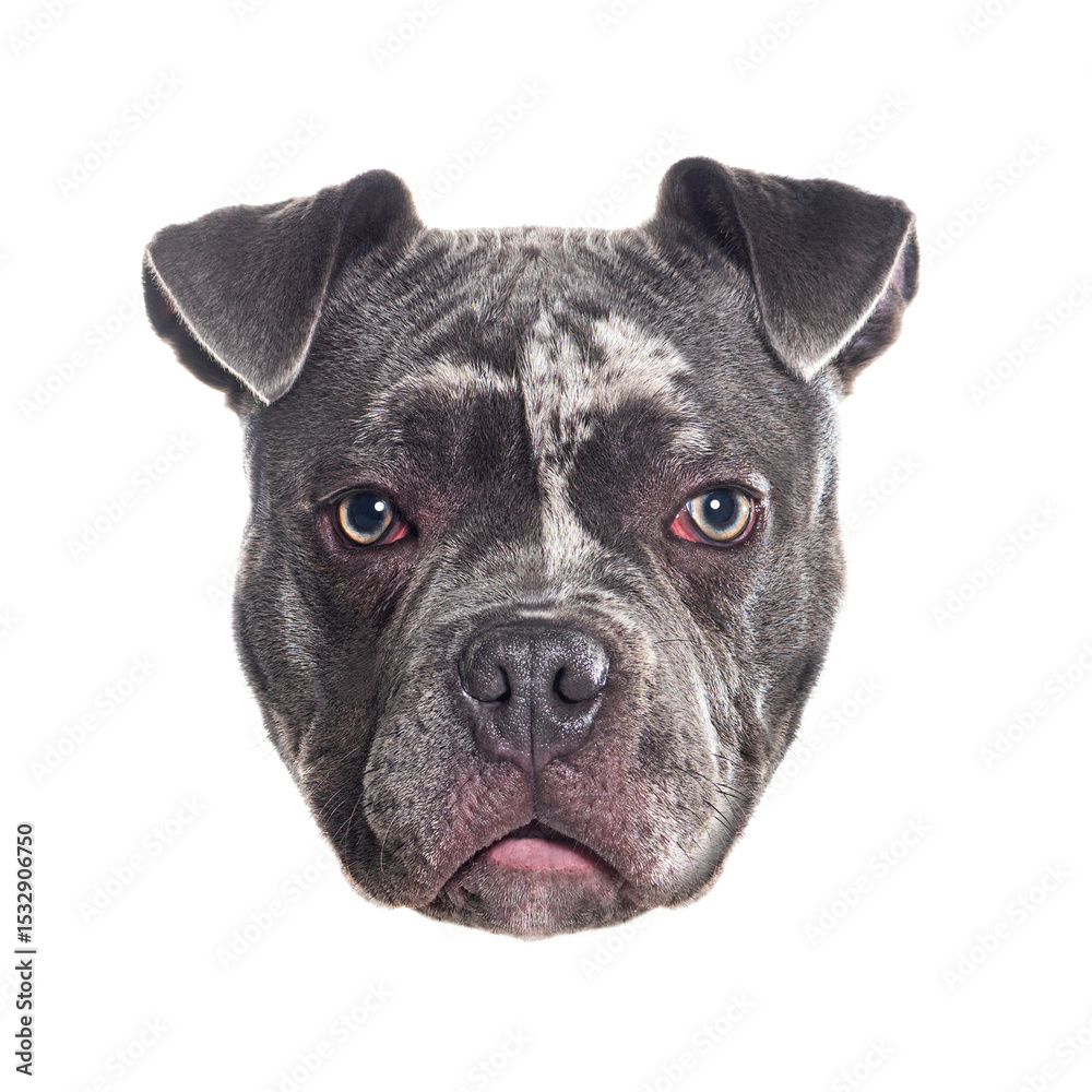 Poster portrait of an american bully dog showing its muzzle and snout