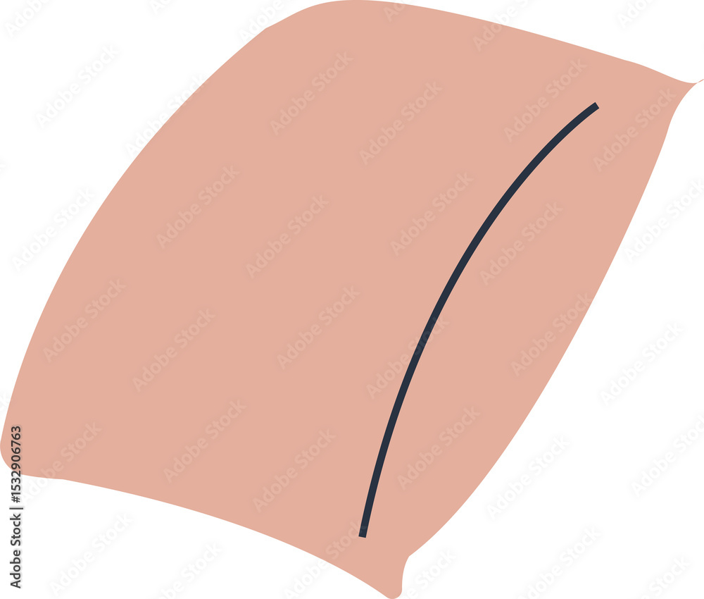 Poster displaying flat design peach shape with smooth curves and dark stroke on transparent background