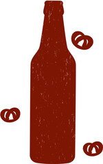 Flat design red bottle shape is floating on transparent background with pretzel icons, copy space