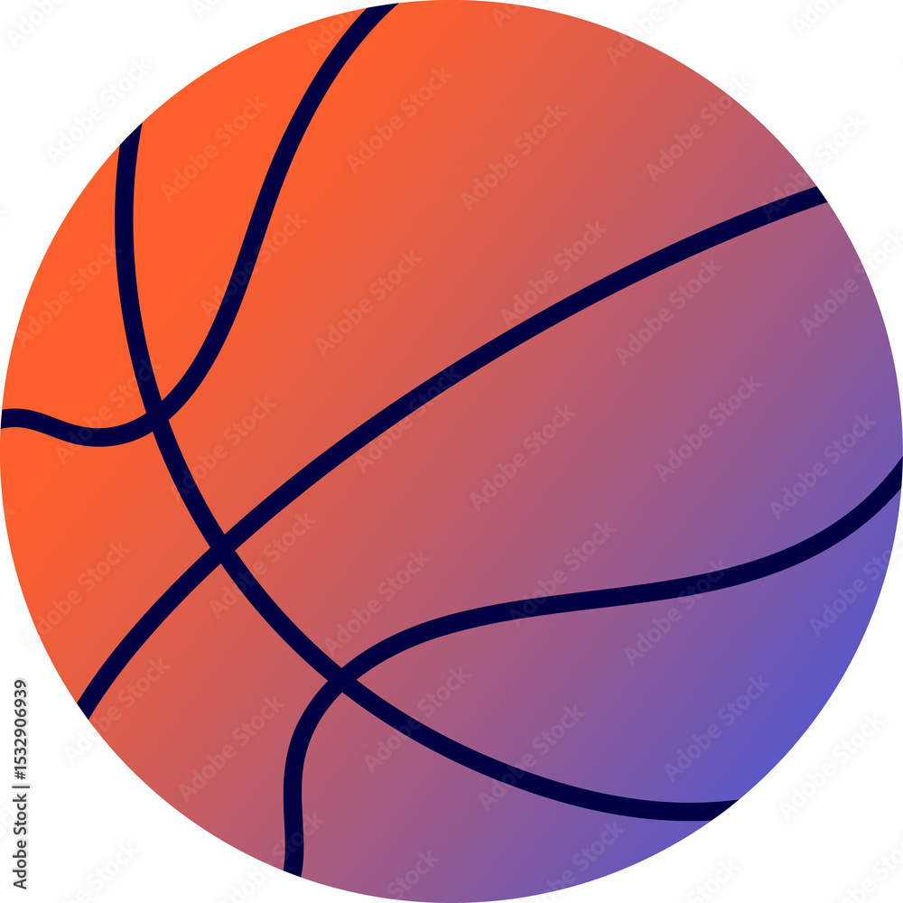 Poster flat basketball-like sphere is floating on transparent background with gradient and panel lines