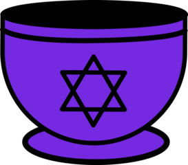 Flat purple bowl-shaped vessel is floating on transparent background, featuring black Star of David