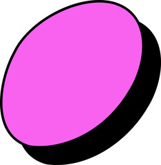 Flat design pink oval button is hovering above transparent background with thick black shadow
