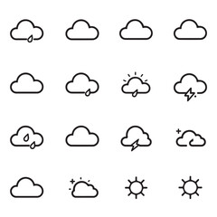Weather icons set cloud rain sun lightning outline style