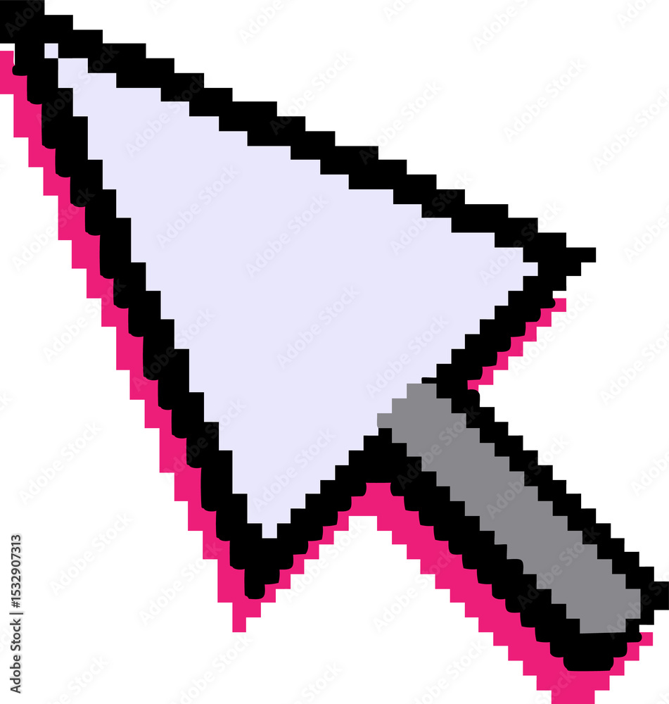 Fototapete stylized pixel art pointer arrow is floating with offset pink drop shadow on transparent background