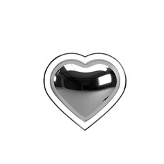 Metallic heart sculpture is shining in 3D render with chrome border on transparent backdrop