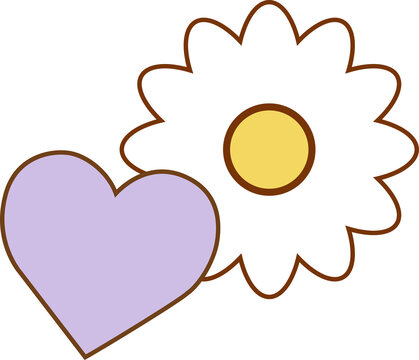 Fototapeta Flat design graphic is showing white daisy overlapping pastel purple heart, transparent background
