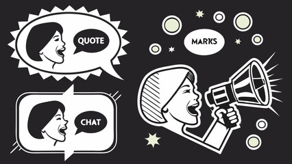 Trendy Pop Art Mouths and Colorful Speech Bubbles in Retro Comic Style Collage on Black  Generative AI