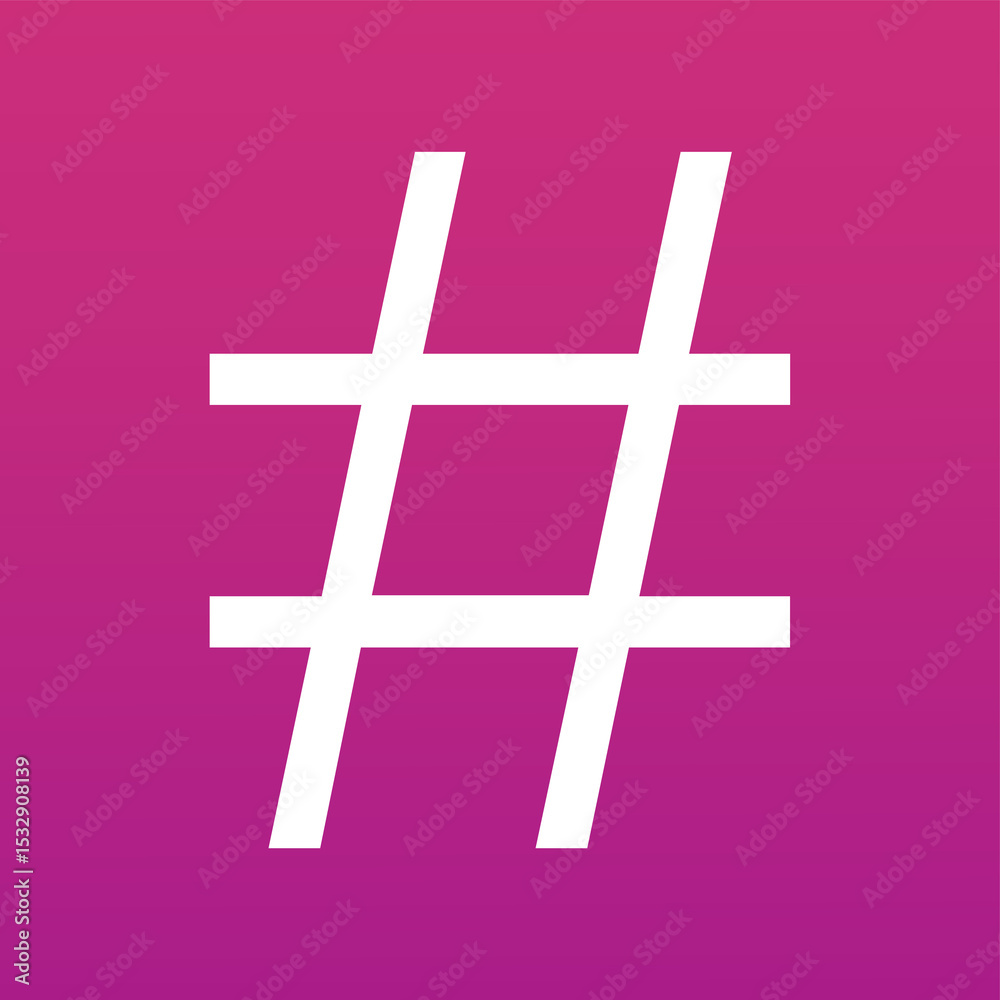 Poster white hashtag symbol is floating in flat style on transparent background resembling grid shape