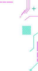 Flat circuit art is featuring striped teal square plus sign, angled lines on transparent background
