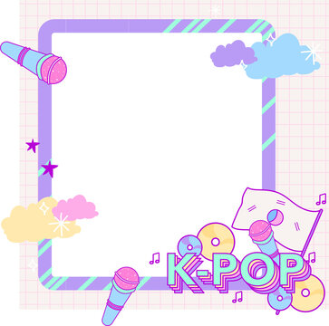 K-POP frame is showing flat pastel-striped border on transparent background with floating mics