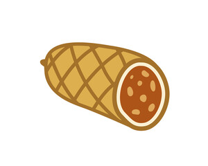 Realistic illustration of sliced salami sausage with visible fat marbling and rich texture in detailed culinary composition. Vector illustration.