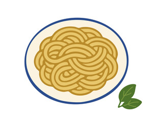 Tasty Plate of Noodles with Fresh Leaves for an Italian Pasta Theme Vector illustration