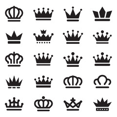 Collection of Black Crown Icons Royalty Free Vector Graphics for Design Projects, silhouette