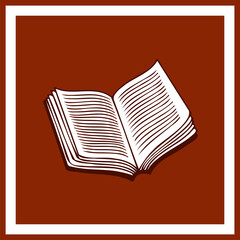 Open book illustration floating on transparent background, featuring two-tone line drawing style