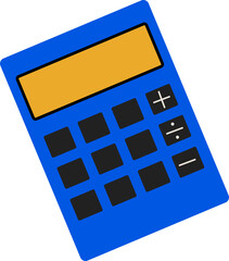 Stylized calculator icon is showing buttons and operator keys in flat style on transparent backdrop
