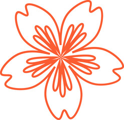 Drawing orange line art showing five-petaled flower with inner loops on transparent background