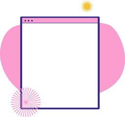 Flat browser window is showing pink blob, yellow starburst and pink burst on transparent background