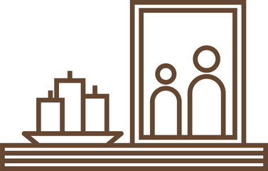 Minimalist line art is showing three candles on dish by silhouette frame on transparent background