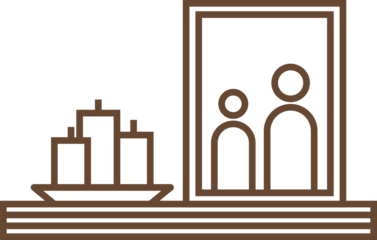 Minimalist line art is showing three candles on dish by silhouette frame on transparent background