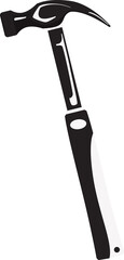 Stylized monochrome claw hammer showing metal head and ergonomic handle on transparent background