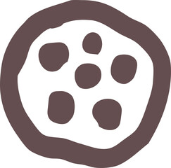 Cookie graphic is appearing in flat style with circular outline and chips on transparent background