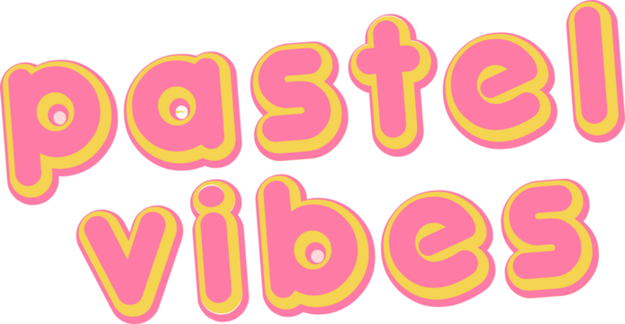 Pastel vibes text is floating on transparent canvas with pink bubble letters and yellow shadows