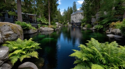 Garden with integrated water purification in panoramic setup