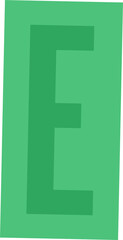 Block-style letter E is being shown in flat design inside green rectangle on transparent background