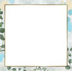Flat slate card is showing gold trim, eucalyptus, balloons, onesies, gold flecks, transparent png