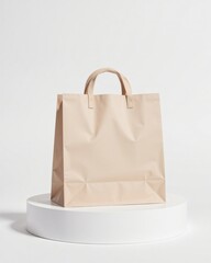 Kraft Paper Shopping Bag Mockup on White Marble Display