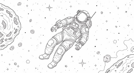 Minimalist Astronaut Floating in Space Vector
