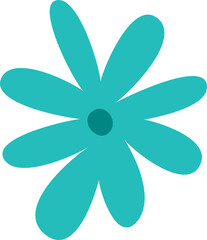 Flat design is showcasing flower-like emblem with nine teal petals on transparent background
