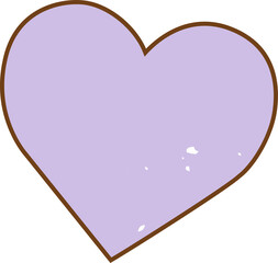 Flat lavender heart is floating on transparent background with brown border and white highlights