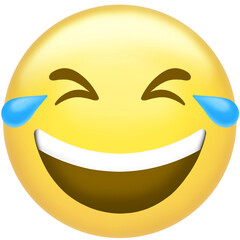 Laughing face emoticon is showing tears of joy in flat design, transparent background