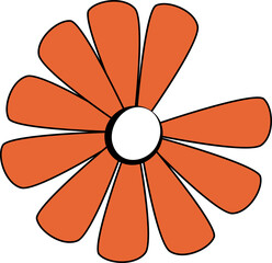 Vector daisy-like flower is radiating on transparent background with orange petals and white core