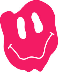 Pinkish red drippy blob is forming flat design smiley face with oval eyes on transparent background