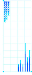 Flat histogram is showing cyan grid with dark blue outlined bars rising on transparent background