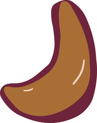 Flat design boomerang is floating on transparent backdrop, brown fill, burgundy outline, highlights